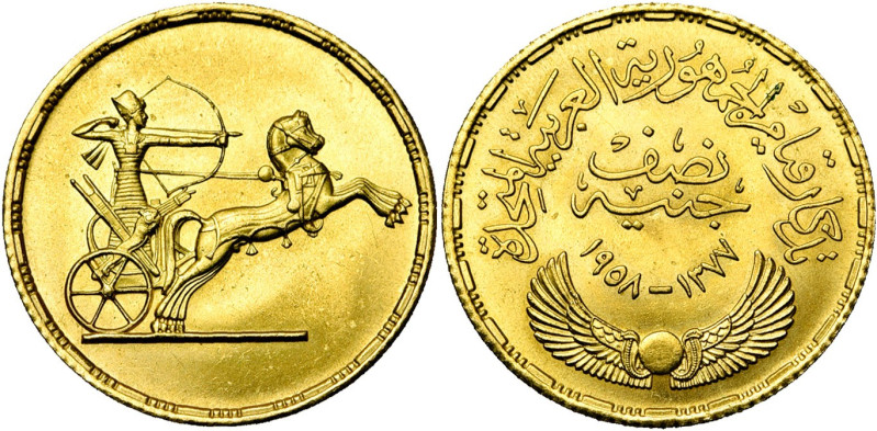 EGYPT, United Arab Republic (AD 1958-1971/AH 1377-1391) AV 1/2 pound, AH 1377/19...