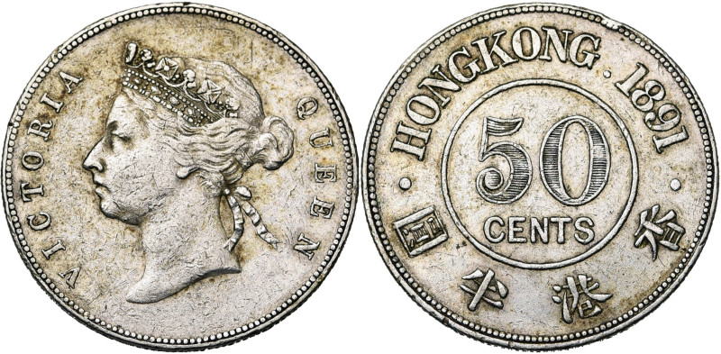 HONG KONG, Victoria (1860-1901), AR 50 cents, 1891. K.M. 9-1.

Fine - Very Fin...