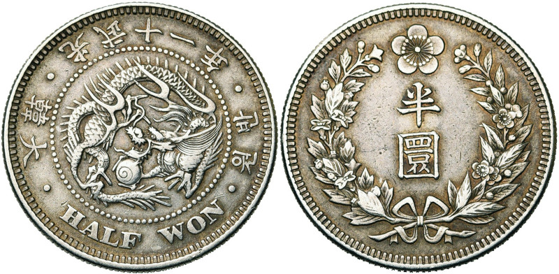 KOREA, YI Yi Myông-bok (1864-1907), Kwangmu (1897-1907), AR 1/2 won, year 11 (19...