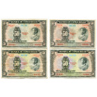 CONGO, Banque du Congo belge, lot de 4 billets de 50 francs: 1950 (série O), 1951 (séries Q et R), 1952 (série U). Pick 16h-j; Martiny, Congo, BCB27-6...
