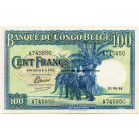 CONGO, Banque du Congo belge, 100 francs, 10.06.44. Deuxième émission. Série A. Pick 17b; Martiny, Congo, BCB29. Déchirure minime sur le bord. Légères...