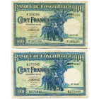 CONGO, Banque du Congo belge, lot de 2 billets de 100 francs: 16.07.49 (série F) et 07.09.51 (série Q). Pick 17d; Martiny, Congo, BCB28-4 et 7.

Bea...