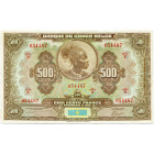 CONGO, Banque du Congo belge, 500 francs, 2e série (émission de 1942). Pick 18Aa; Martiny, Congo, BCB12-1 (cet exemplaire illustré). N° 054487. Légère...