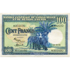 CONGO, Banque centrale du Congo belge et du Ruanda-Urundi, 100 francs, 15.12.54. Série K. Pick 25b; Martiny, Congo, BCCBRU5-7. Petites déchirures.

...