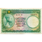 CONGO, Banque centrale du Congo belge et du Ruanda-Urundi, 50 francs, 01.01.55. Série C. Pick 27b; Martiny, Congo, BCCBRU7-3. Rare. Petites déchirures...