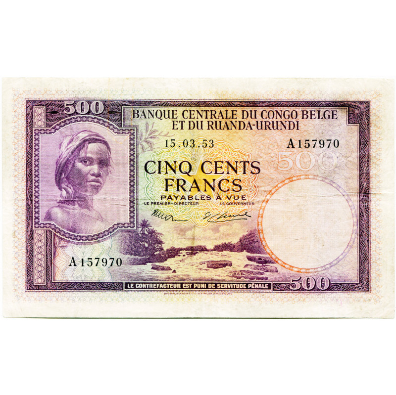 CONGO, Banque centrale du Congo belge et du Ruanda-Urundi, 500 francs, 15.03.53....