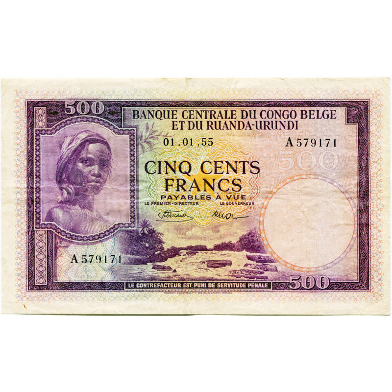 CONGO, Banque centrale du Congo belge et du Ruanda-Urundi, 500 francs, 01.01.55....