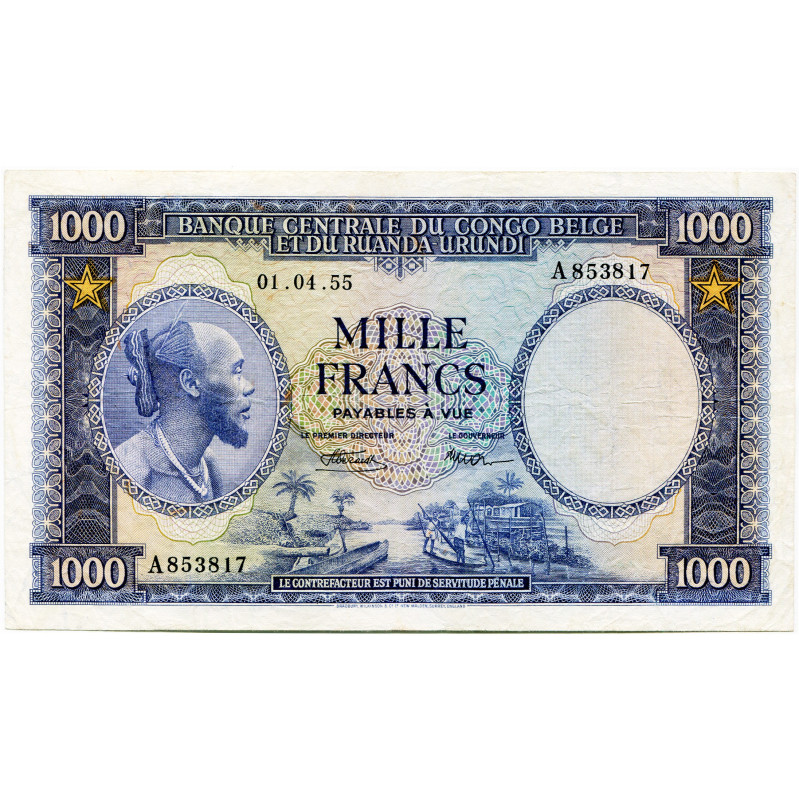 CONGO, Banque centrale du Congo belge et du Ruanda-Urundi, 1000 francs, 01.04.55...