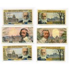 FRANCE, lot de 6 billets: 500 francs 1954, 1000 francs 1956, 5 nouveaux francs 1963, 10 nouveaux francs 1959, 50 nouveaux francs 1959 (rare, plié); 10...