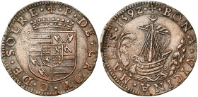 PAYS-BAS MERIDIONAUX, Cu jeton, 1592. Philippe de Croÿ investi du comté de Solre. D/ + P DE CROY C DE SOLRE Ecu couronné. R/ + BONA VICINA MALIS Un na...