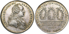 PAYS-BAS MERIDIONAUX, AR jeton, 1757, J. Roettiers. Etrennes pour 1758 - Levée du siège de Prague et prise de Breslau. D/ B. cuir. de Charles de Lorra...