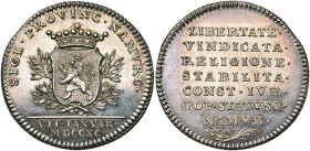 PAYS-BAS MERIDIONAUX, AR jeton, 1790, Th. van Berckel. Les Etats de Namur célèbrent le retour de la liberté. D/ SIGL PROVINC NAMVRC Ecu de Namur couro...