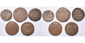 PAYS-BAS MERIDIONAUX, lot de 5 jetons en cuivre: 1612, Chambre des Comptes de Brabant (traces de corrosion); 1662, Utrecht, Alliance des Provinces-Uni...