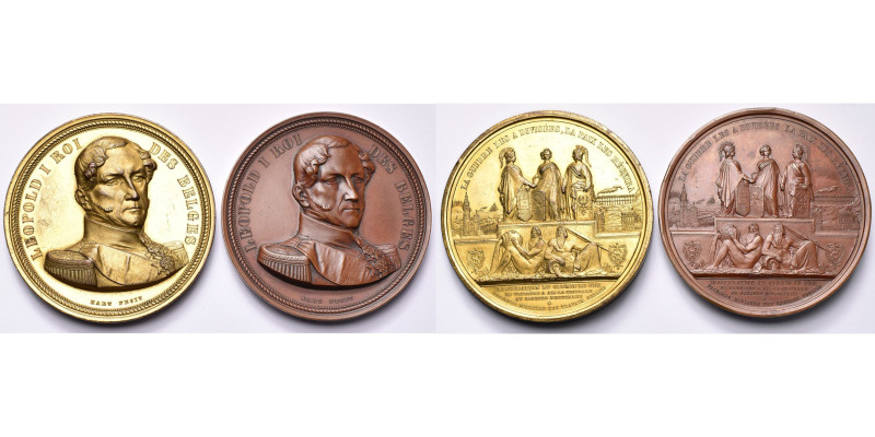BELGIQUE, lot de 2 médailles: 1843, Hart, Inauguration du chemin de fer d'Aix-la...