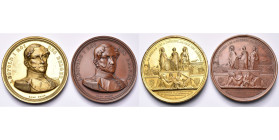 BELGIQUE, lot de 2 médailles: 1843, Hart, Inauguration du chemin de fer d'Aix-la-Chapelle à Verviers. 73 mm. AE et AE doré (nettoyé).

Très Beau à S...