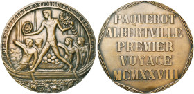 CONGO BELGE, AE médaille, 1928, Wijnants. Premier voyage de l'Albertville. D/ Deux pirogues chargées de fruits, conduites chacune par deux hommes. A l...