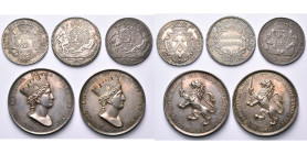 FRANCE, lot de 5 jetons en argent: 1743 (sur 1740), René Darquistade, négrier et maire de Nantes; 1756, Ex-consuls de Lyon; 1776, Mathieu Rast, échevi...