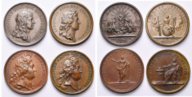 FRANCE, lot de 4 médailles de Mauger: 1653, Plusieurs villes remises sous l'obéissance du roi; 1661, Le roi prend le gouvernement de l'Etat (poinçon: ...