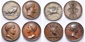 FRANCE, lot de 4 médailles: 1803, Jeuffroy, Le Traité d'Amiens rompu et le Hanovre occupé; 1805, Andrieu, Bataille d'Austerlitz; 1807, Andrieu/Jaley, ...