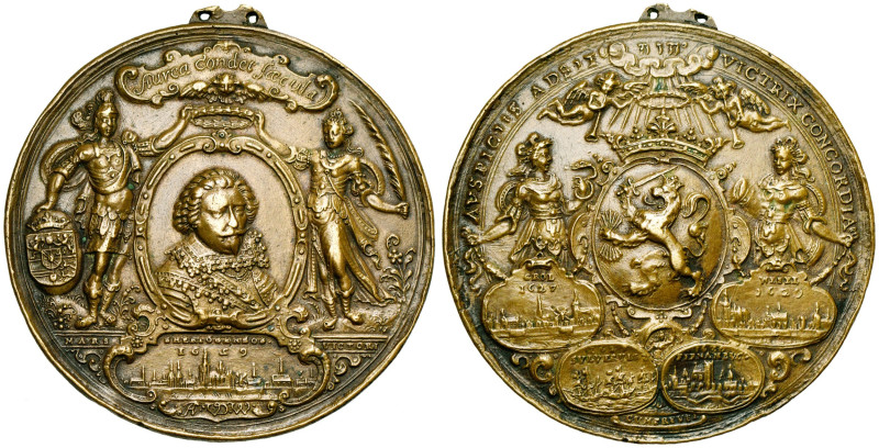 PAYS-BAS SEPTENTRIONAUX, AE médaille, 1630, van de Wilge. Prises de Grol, Bois-l...