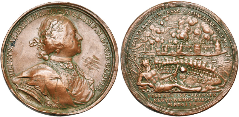 RUSSIE, AE médaille, 1702, Ivanov. Prise de Chlisselbourg (Schlüsselburg). D/ B....