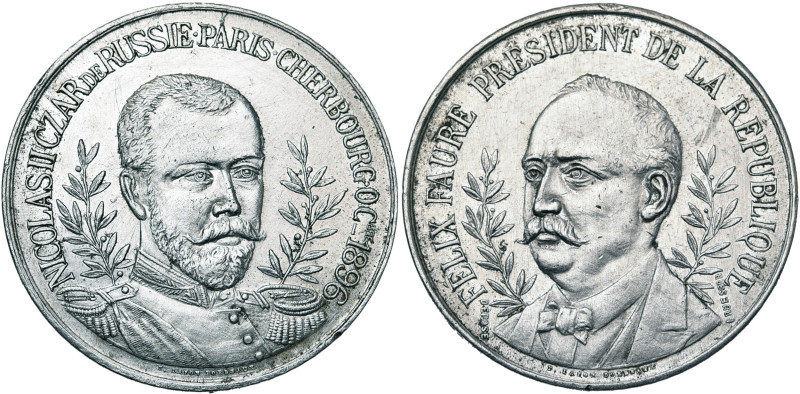 RUSSIE, Etain médaille, 1896, Lafon. Arrivée de Nicolas II à Cherbourg. D/ B. de...