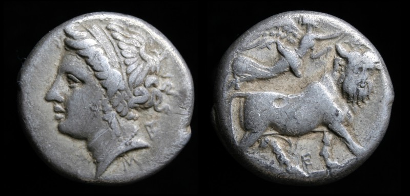 CAMPANIA, Neapolis, c. 290-270 BC, AR Didrachm. 7.12g, 19.5mm.
Obv: Diademed he...