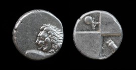 THRACE, Chersonesos, c. 386-338 BCE, AR Hemidrachm. 2.40g, 13mm.
Obv: Forepart of lion right, head reverted.
Rev: Quadripartite incuse square with alt...