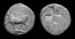 THRACE, Byzantium, c. 340-320 BCE (dated by Schonert-Geiss to c. 411- 387/6 BCE). AR drachm, 5.10g, 17.5mm.
Obv: ΠΥ, heifer stepping left on dolphin ...