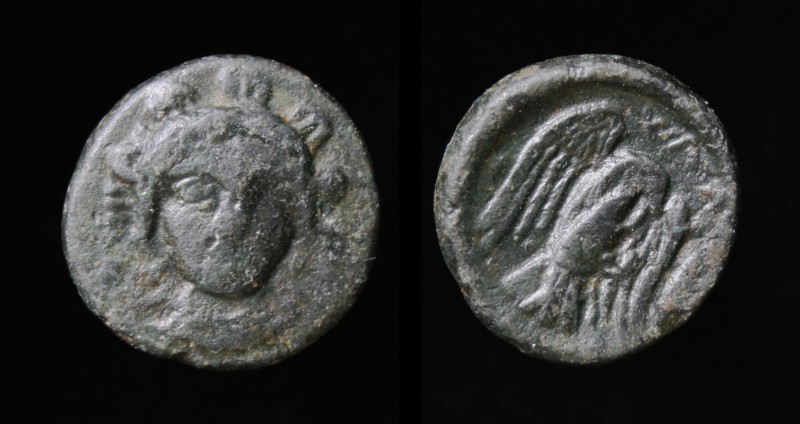 EUBOIA, Chalkis, c. 245-196 BCE, AE13. 1.57g, 13mm.
Obv: Bust of Hera facing wit...