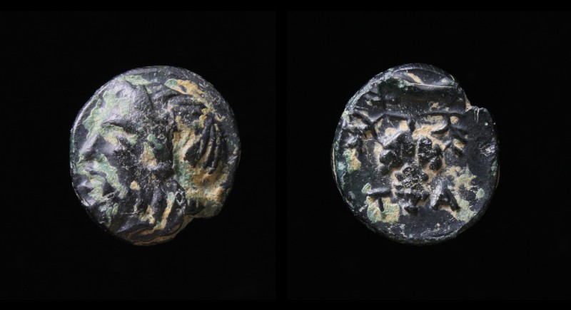 AEOLIS, Temnos, 4th-3rd c. BCE,	AE10. 10mm
Obv: Bearded, laureate head of Diony...