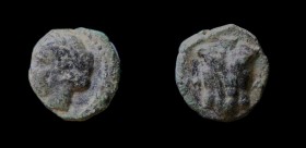 IONIA, Magnesia ad Maeandrum, c. 4th century BCE, AE8. 0.95g, 8.2mm. Rare. 
O: Laureate head of Apollo left. 
R: M-A, cuirass. 
SNG Kayhan 393.