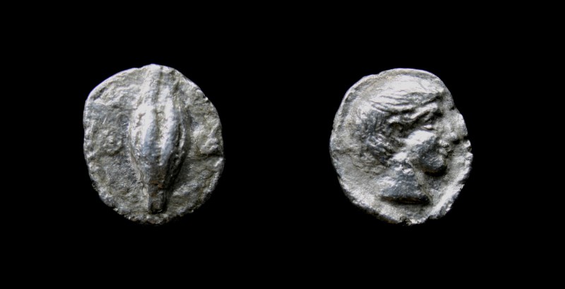 IONIA, Magnesia ad Maeandrum under Themistokles, 465-459 BCE; AR hemiobol, 0.37g...