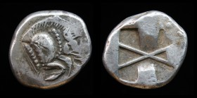DYNASTS of LYCIA: Uncertain dynast, c. 520-470/60 BCE, AR Stater. 7.63g, 20mm.
Obv: Forepart of a boar right.
Rev: Incuse square divided by crossing...