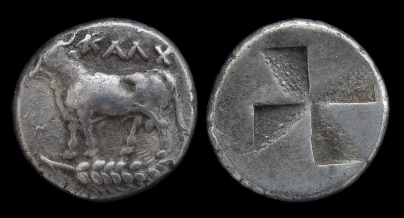 BITHYNIA, Kalchedon, c. 340-320 BCE, AR Siglos. 5.31g, 17mm
Obv: KAΛX, Bull sta...