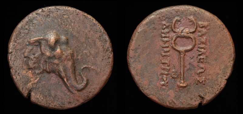 GRECO-BAKTRIAN KINGDOM, Demetrios I Aniketos, c. 200-185 BCE, Æ trichalkon. 11.2...