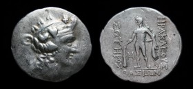 Danubian Celts, Imitating Thasos, 2nd-1st centuries BCE, AR tetradrachm. 16.70g, 33mm.
Obv: Head of Dionysus right, crowned with ivy, wearing mitra....