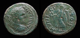 MACEDON, Stobi: Caracalla (198-217), AE24. 5.82g, 23.9mm.
Obv: [...] ANTONINV, laureate, draped and cuirassed bust right. 
Rev: MVNICI STOB, Victory a...