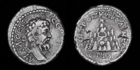 CAPPADOCIA, Caesarea: Septimius Severus (193-211), AR drachm. 3.39g, 18mm.
Obv: Laureate head right.
Rev: Mt. Argaeus surmounted by star; ЄT IS (year ...