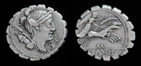 Ti. Claudius Ti.f. Ap.n. Nero, 79 BCE, AR Denarius. Rome, 3.93g, 19mm.
Obv: Diademed and draped bust of Diana to right; over her shoulder, quiver and...
