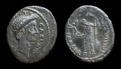 Julius Caesar, early March 44 BCE, AR denarius, P. Sepullius Macer, moneyer. Rome, 3.55g, 19mm.
Obv: CAESAR DICT PERPETVO, wreathed head of Caesar ri...