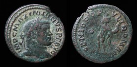 INVASION COINAGE: Maximianus (285-305), AE follis, issued c. 294-296. Continental mint (Lyons or Boulogne?), 8.85g, 27mm. Very rare (only 1 example on...