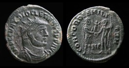 OTHER TETRARCHIC: Diocletian (284-305), AE post-reform radiate, issued 295-8. Heraclea, 2.78g, 21mm.
Obv: IMP C C DIOCLETIANVS P F AVG; radiate, drape...