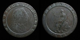 MODERN BRITISH: George III (1760-1820), AE Two Pence, 'Cartwheel' type, dated 1797. Soho (Birmingham) mint, 55.48 g, 41mm. 
Obv: GEORGIUS III D:G REX ...