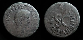 Augustus (27 BCE-14 CE), AE As, Issued 15 BCE by Cn. Piso. Rome, 10.69g, 28mm.
Obv: CAESAR AVGVSTVS TRIBVNIC POTEST, bare head right.
Rev: C N PISO CN...