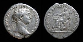 Trajan (98-117), AR Denarius, issued 108-9. Rome, 3.36g, 18.5mm. 
Obv: IMP TRAIANO AVG GER DAC P M TR P; Laureate bust right, slight drapery.
Rev: COS...