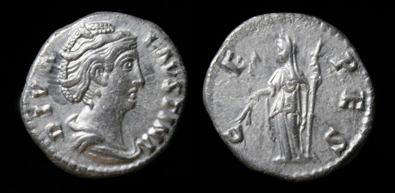 Diva Faustina Senior, died 140/1, AR Denarius. Rome, 2.73g, 17mm. 
Obv: DIVA FAV...
