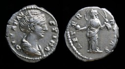 Diva Faustina Senior, died 140/141, AR Denarius. Rome, 3.44g, 18mm. 
Obv: DIVA FAVSTINA, draped bust right.
Rev: AETER-NITAS, Aeternitas, Providentia,...