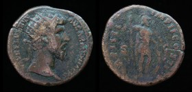 Lucius Verus (161-169), AE Dupondius, issued 163-164. Rome, 11.17g, 27mm.
Obv: L AVREL VERVS AVG ARMENIACVS; Radiate, cuirassed bust right.
Rev: TR P ...