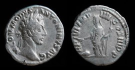 Commodus (179-192), AR Denarius, issued 181. Rome, 3.39g, 18mm. 
Obv: M COMMODVS ANTONINVS AVG, laureate head right.
Rev: TR P VI IMP IIII COS III P P...